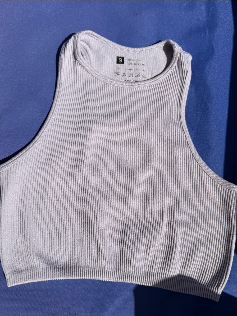 Light Purple Ribbed High Neck Cropped Tank Top